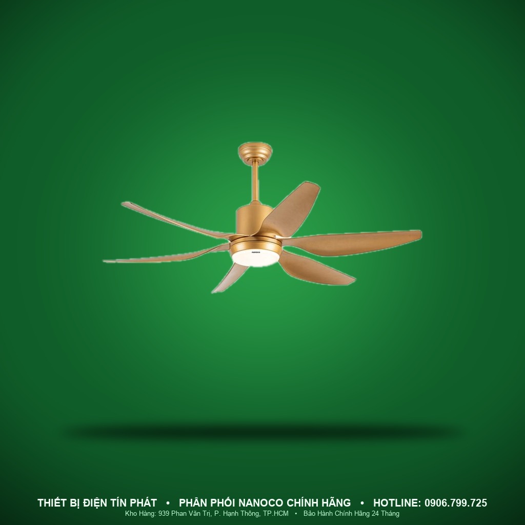 NCF5462-GL - NCF5462-GL- Quạt trần 6 cánh đèn LED 89W, LED 24W, sải 137cm, vàng đồng - Nanoco