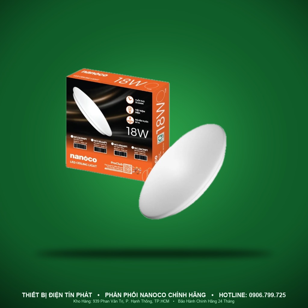 NCL18CMP1 - NCL18CMP1 – Đèn trần chống ẩm IP44, 18W, đổi màu 3000K-4000K-6500K - Nanoco