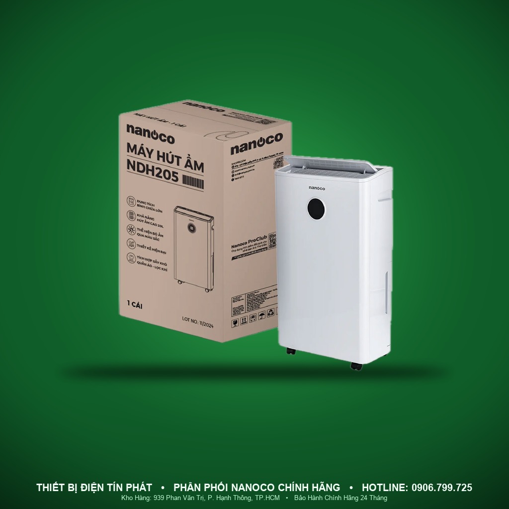 NDH205 - NDH205- Máy hút ẩm, 20L/ngày, 360W, dùng cho 20–30m² - Nanoco