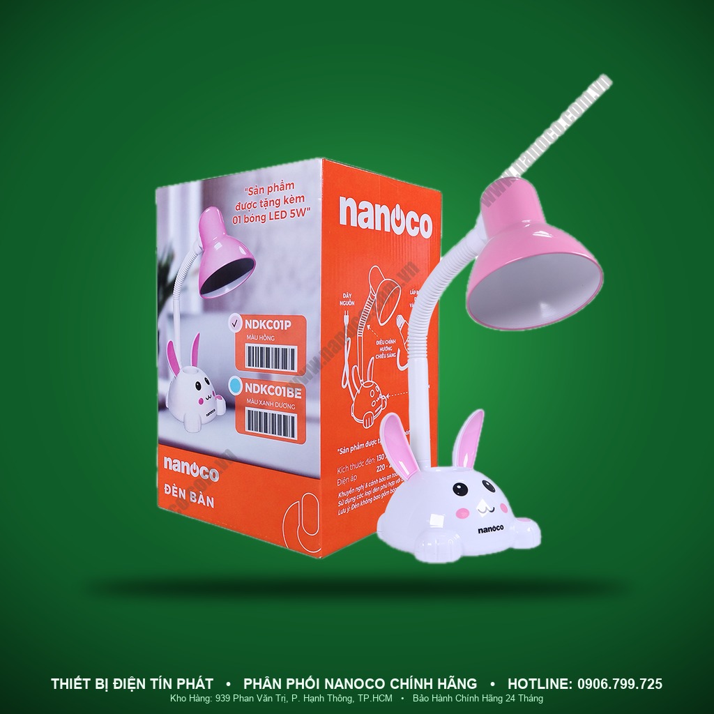 NDKC01P - NDKC01P – Đèn bàn thiếu nhi hình thỏ, màu hồng - Nanoco