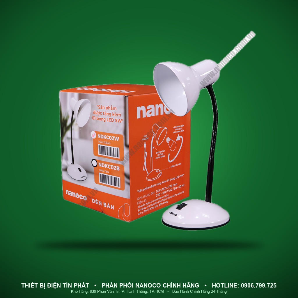 NDKC02W - NDKC02W – Đèn bàn dùng bóng E27, màu trắng - Nanoco