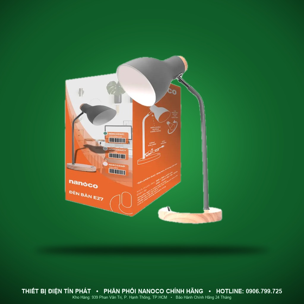 NDKC03WGY - NDKC03WGY – Đèn bàn đế gỗ, màu xám - Nanoco