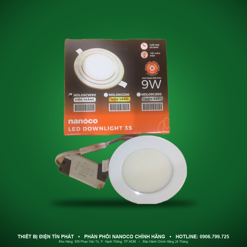 NDL09CW90 - NDL09CW90 – Đèn Downlight 3S Series viền trắng, 9W, đổi màu 3000K-4000K-6500K, khoét lỗ Ø90mm - Nanoco