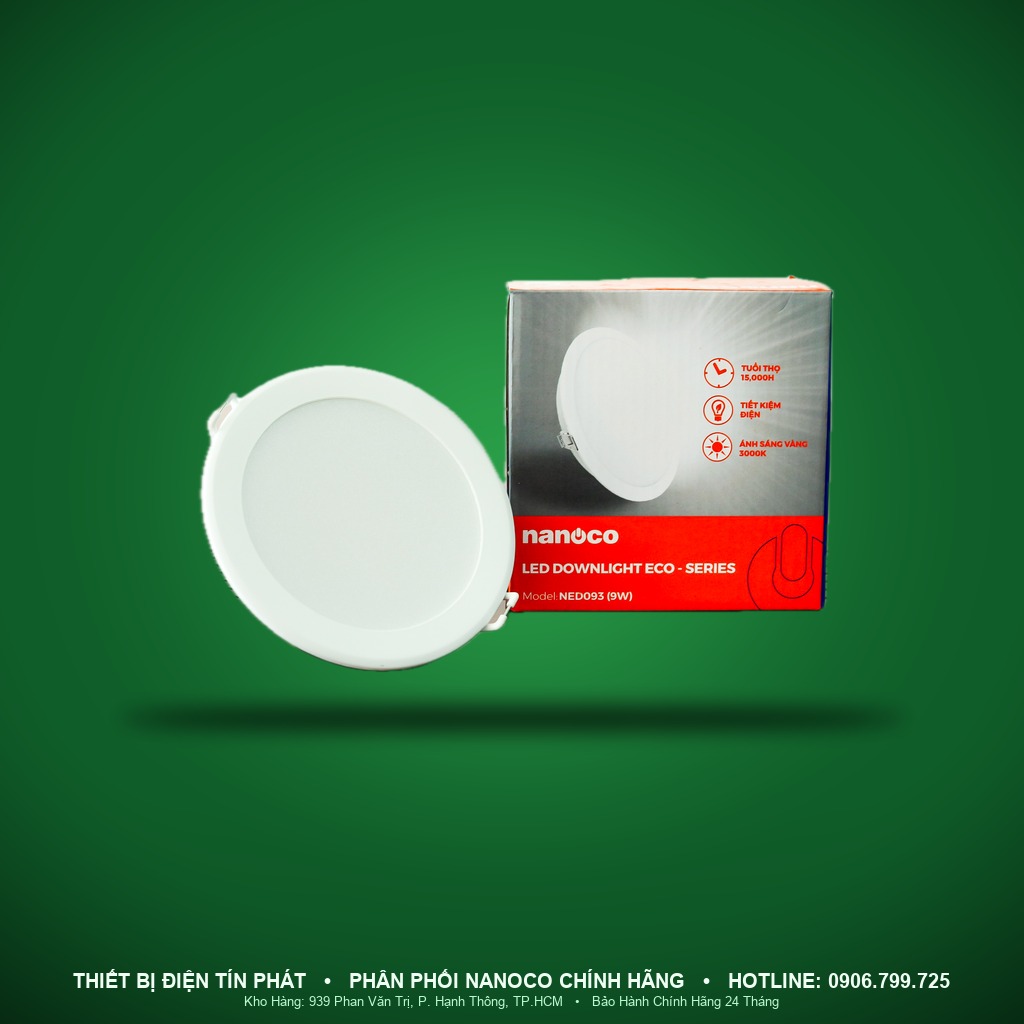 NED093 - NED093 – Đèn Downlight Eco Series, 9W, vàng 3000K, khoét lỗ Ø90mm - Nanoco