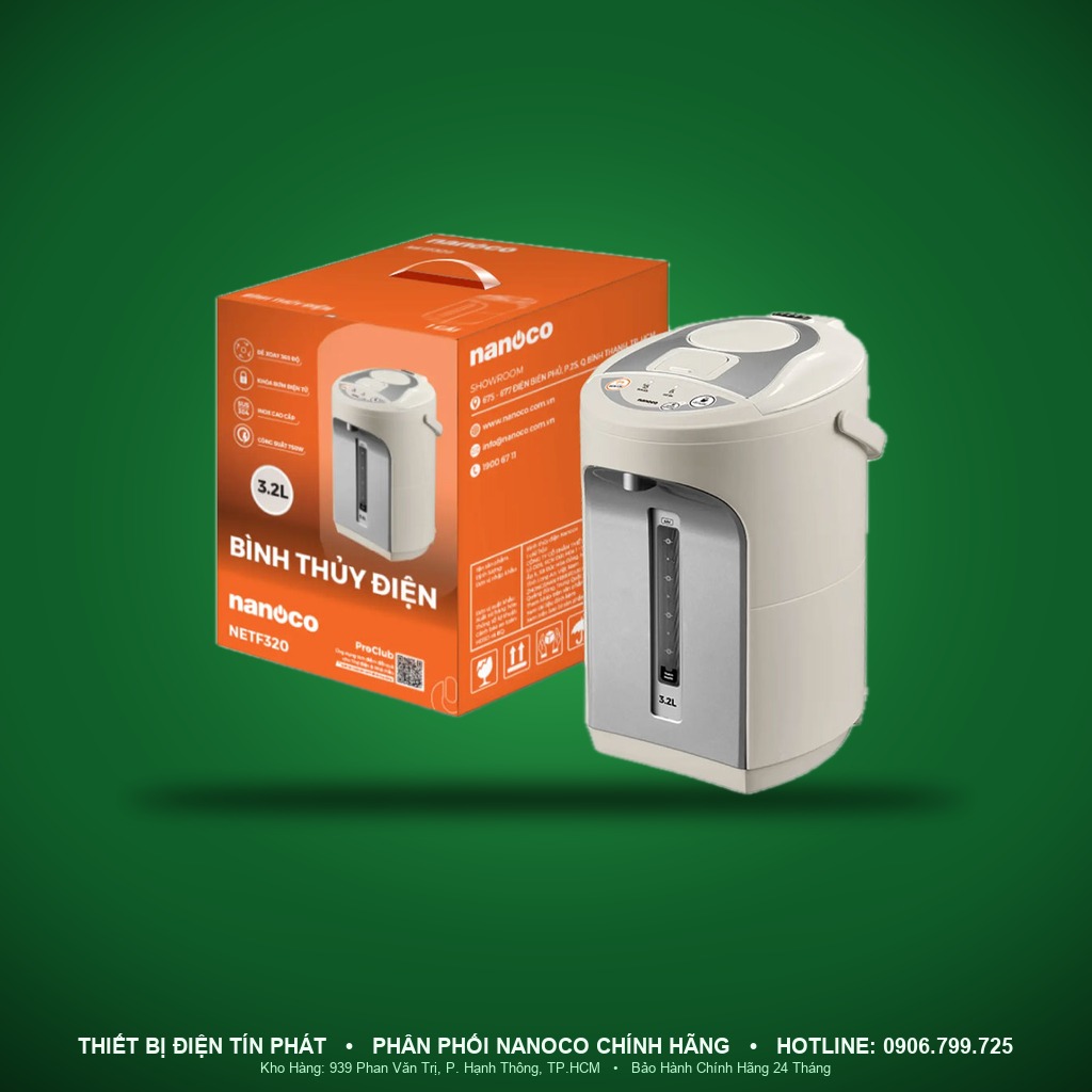 NETF320 - NETF320- Bình đun nước bình thủy điện be, 3.2L, 750W - Nanoco
