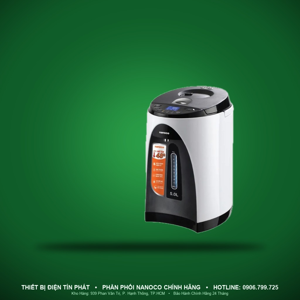 NETF502 - NETF502- Bình đun nước bình thủy điện trắng, 5L, 1200W - Nanoco
