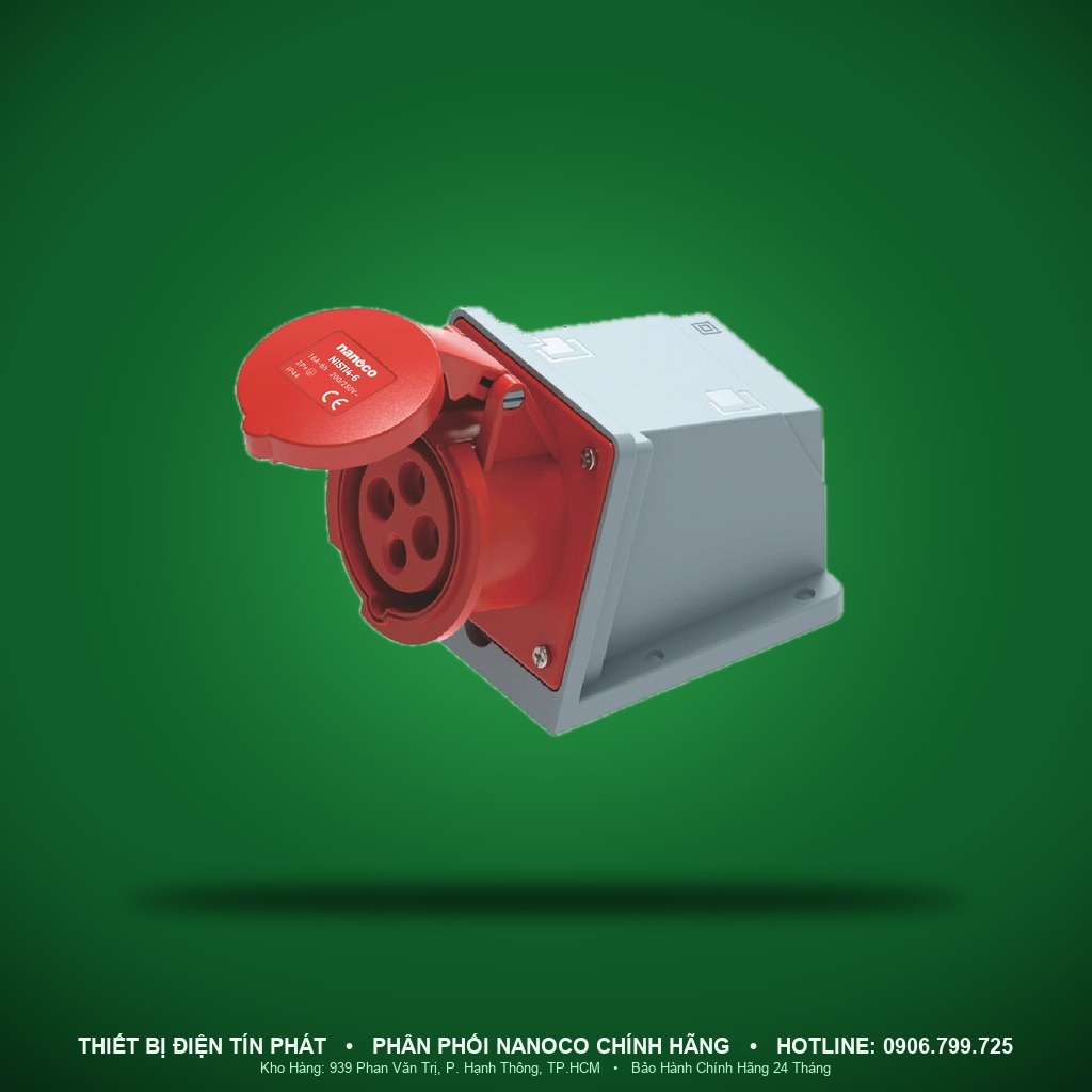 NIS114-6 - NIS114-6- Ổ cắm công nghiệp gắn nổi 16A - 4P - 400V - 6H - IP44 - Nanoco