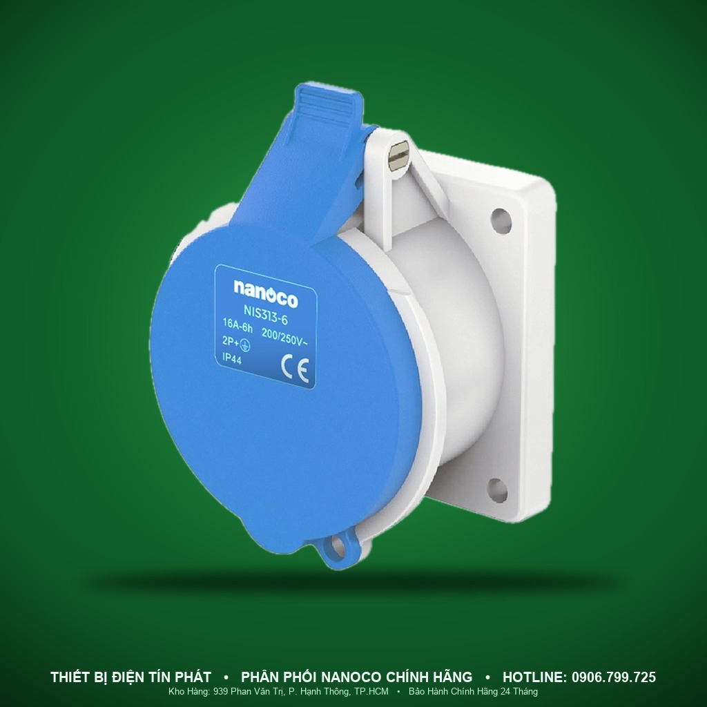 NIS313-6 - NIS313-6- Ổ cắm công nghiệp gắn âm dạng thẳng 16A - 3P - 230V - 6H - IP44 - Nanoco