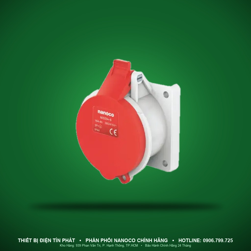 NIS314-6 - NIS314-6- Ổ cắm công nghiệp gắn âm dạng thẳng 16A - 4P - 400V - 6H - IP44 - Nanoco
