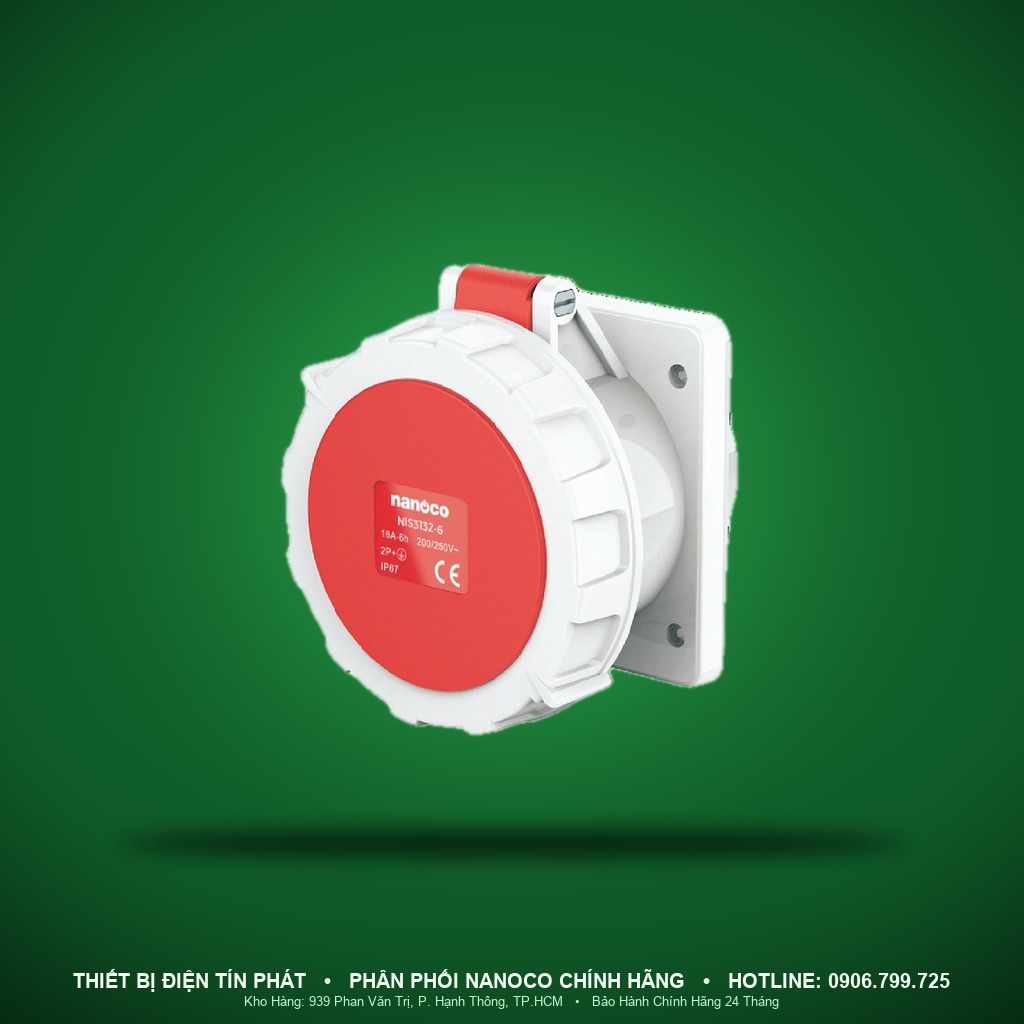 NIS3142-6 - NIS3142-6- Ổ cắm công nghiệp gắn âm dạng thẳng kín nước 16A - 4P - 400V - 6H - IP67 - Nanoco
