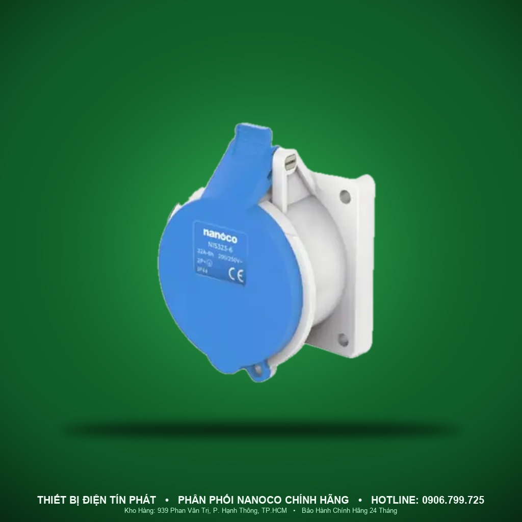 NIS323-6 - NIS323-6- Ổ cắm công nghiệp gắn âm dạng thẳng 32A - 3P - 230V - 6H - IP44 - Nanoco