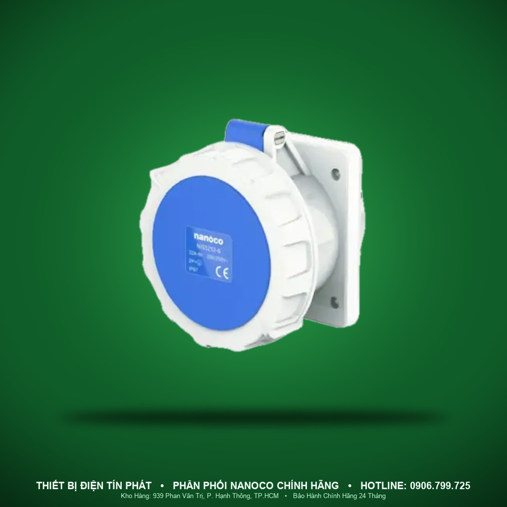 NIS3232-6 - NIS3232-6- Ổ cắm công nghiệp gắn âm dạng thẳng kín nước 32A - 3P - 230V - 6H - IP67 - Nanoco