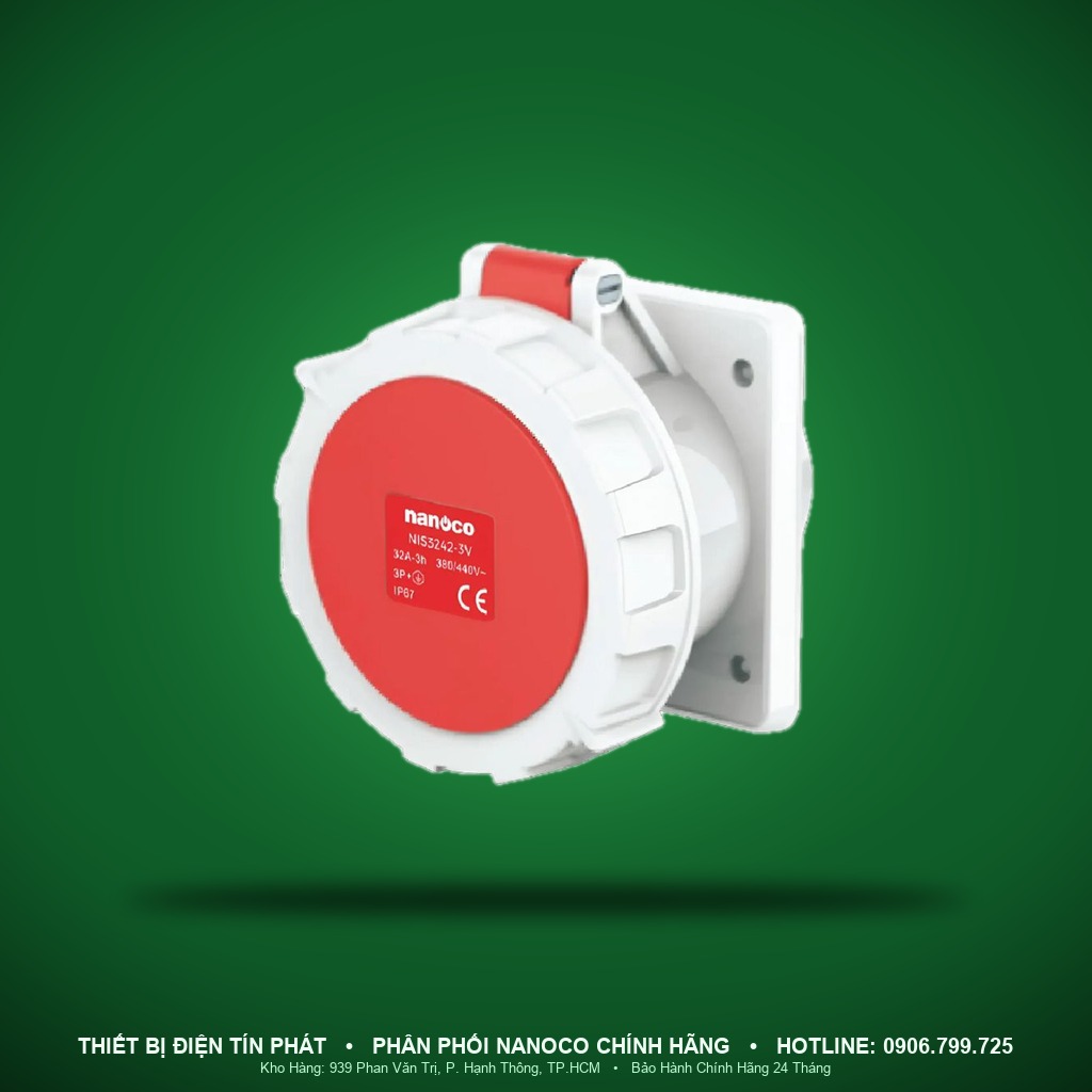 NIS3242-3V - NIS3242-3V- Ổ cắm công nghiệp gắn âm dạng thẳng container 32A - 4P - 400V - 6H - IP67 - Nanoco