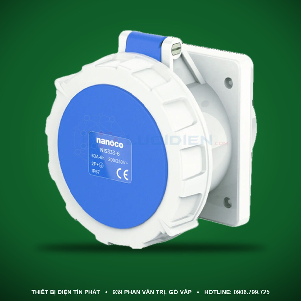 NIS333-6 - NIS333-6- Ổ cắm công nghiệp gắn âm dạng thẳng kín nước 63A - 3P - 230V - 6H - IP67 - Nanoco