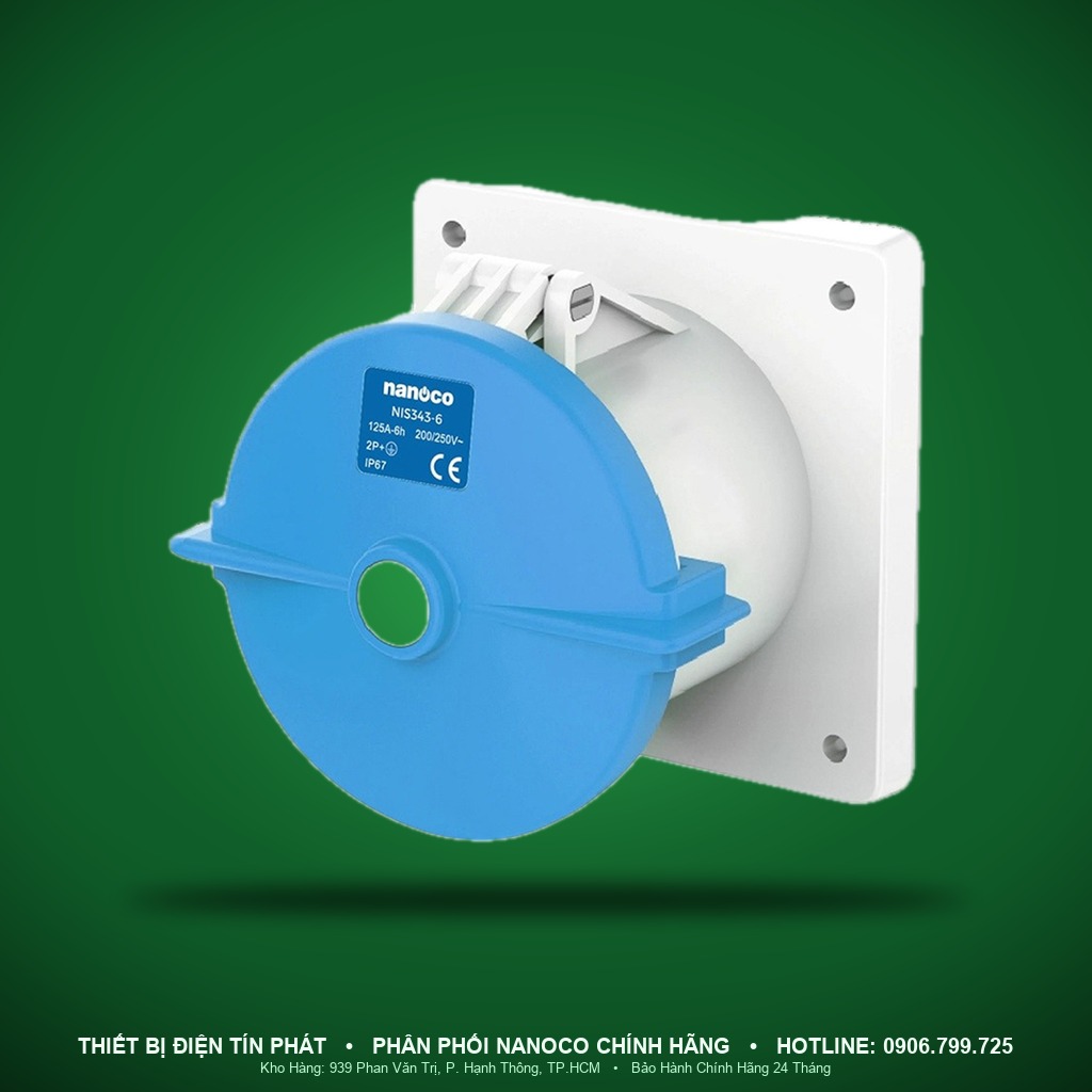 NIS343-6 - NIS343-6- Ổ cắm công nghiệp gắn âm dạng thẳng kín nước 125A - 3P - 230V - 6H - IP67 - Nanoco