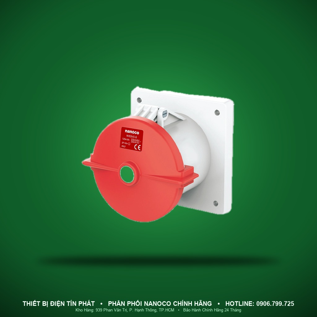 NIS345-6 - NIS345-6- Ổ cắm công nghiệp gắn âm dạng thẳng kín nước 125A - 5P - 400V - 6H - IP67 - Nanoco