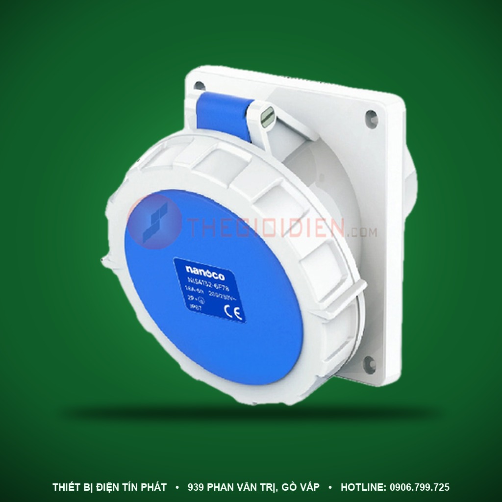 NIS4132-6F78 - NIS4132-6F78- Ổ cắm công nghiệp gắn âm dạng nghiêng kín nước 16A - 3P - 230V - 6H - IP67 - Nanoco