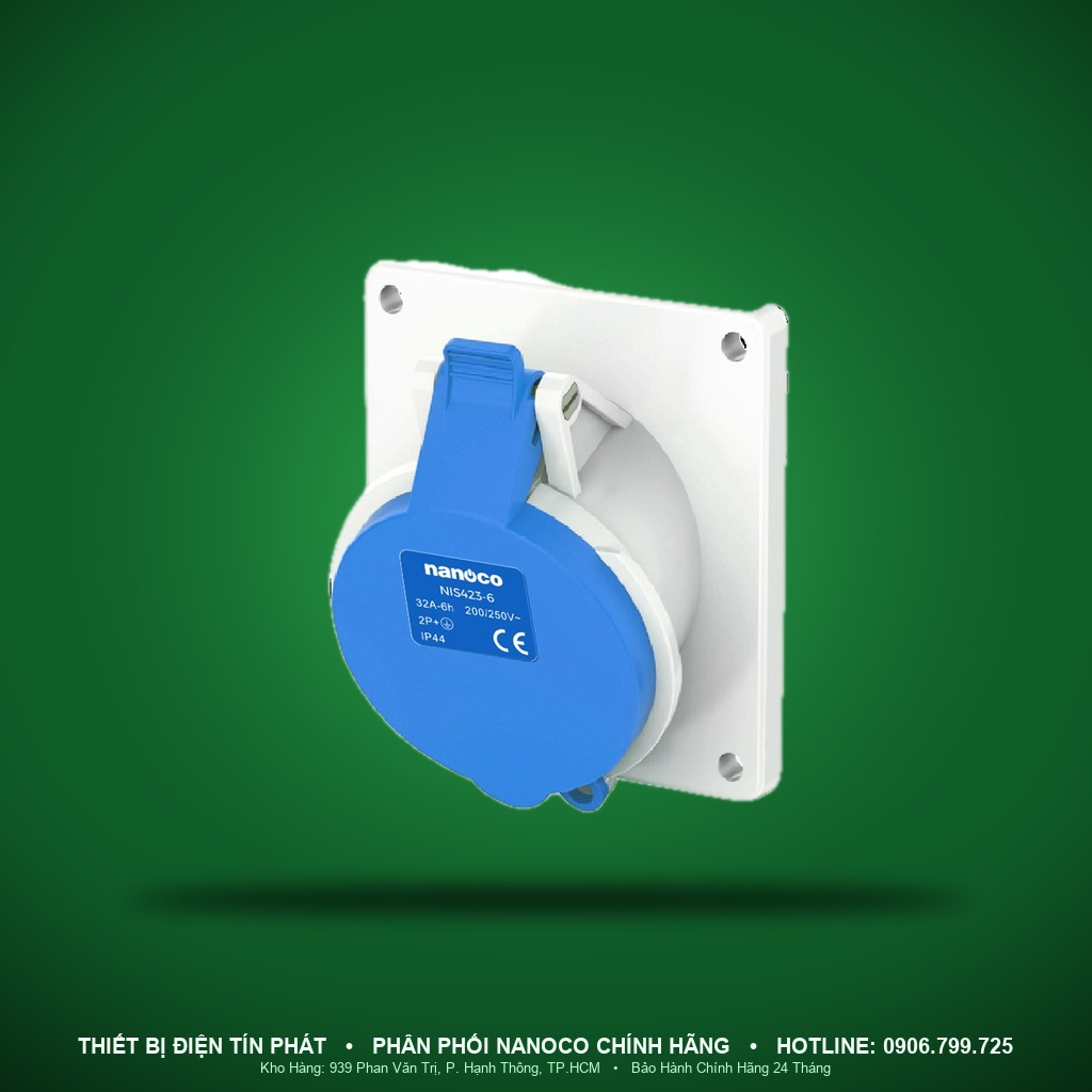 NIS423-6 - NIS423-6- Ổ cắm công nghiệp gắn âm dạng nghiêng 32A - 3P - 230V - 6H - IP44 - Nanoco