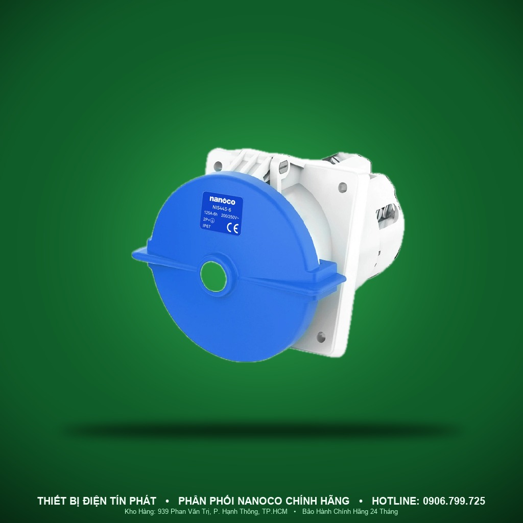 NIS443-6 - NIS443-6- Ổ cắm công nghiệp gắn âm dạng nghiêng kín nước 125A - 3P - 230V - 6H - IP67 - Nanoco