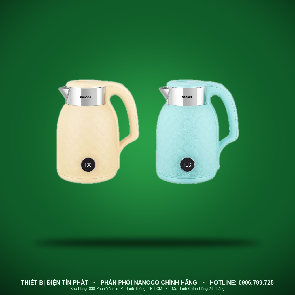 NKT1889Y - NKT1889Y- Bình đun nước ấm siêu tốc xanh/vàng, 1.8L, 1800W - Nanoco