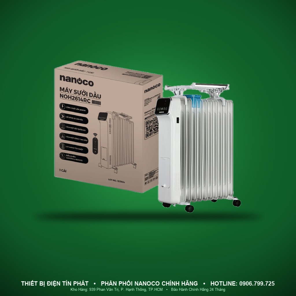 NOH2614RC - NOH2614RC- Máy sưởi dầu 13 thanh, 2600W, điều khiển từ xa - Nanoco