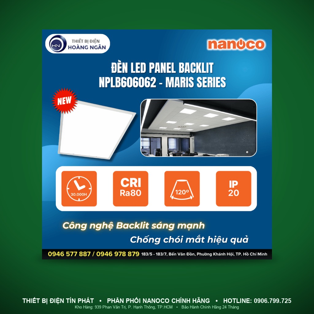 NPLB606062 - NPLB606062 – Đèn Backlit Office Panel Maris Series, 50W, trắng 6500K - Nanoco