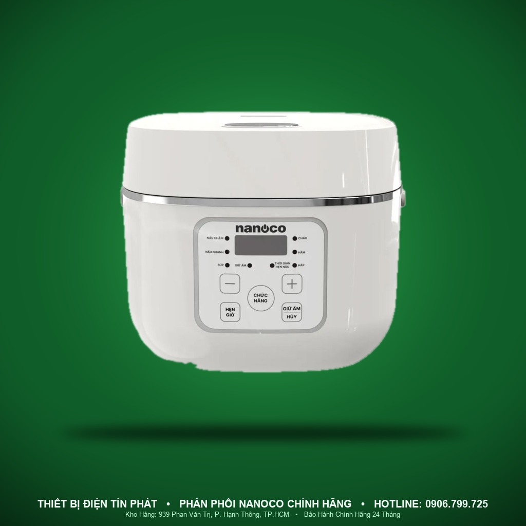 NRC1202BE - NRC1202BE- Nồi cơm điện tử, trắng, 1,2L, 500W, nút nhấn và màn hình LED - Nanoco