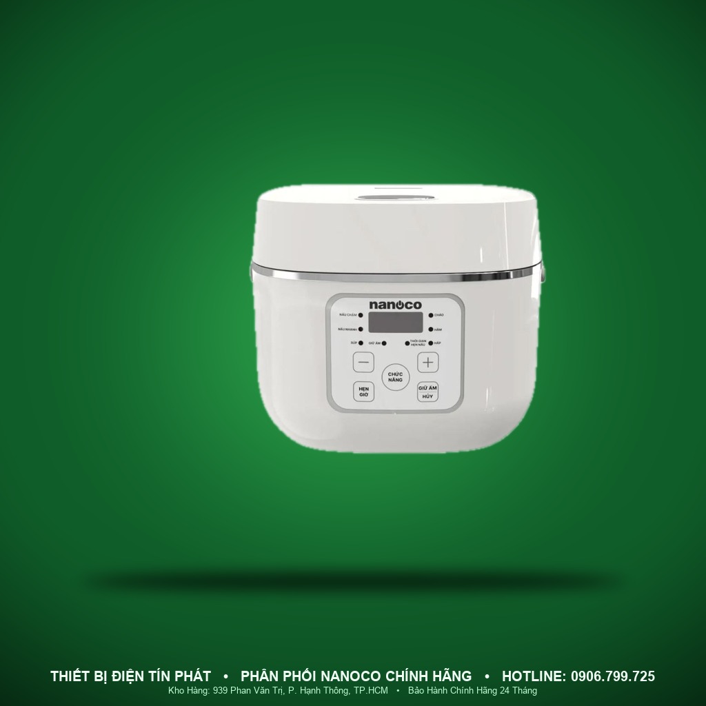 NRC1802BE - NRC1802BE- Nồi cơm điện tử, trắng, 1,8L, 800W, nút nhấn và màn hình LED - Nanoco