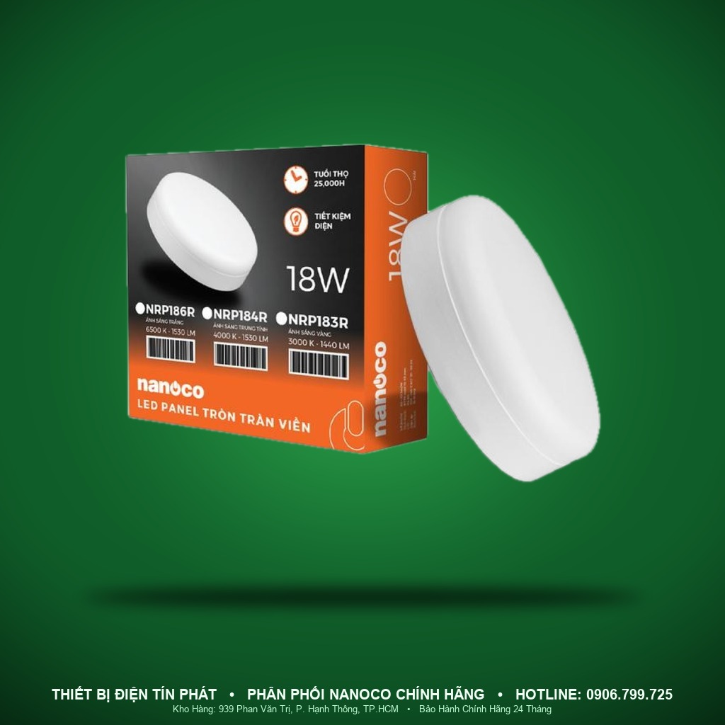 NRP183R - NRP183R – Đèn ốp trần nổi viền tròn, 18W, vàng 3000K - Nanoco