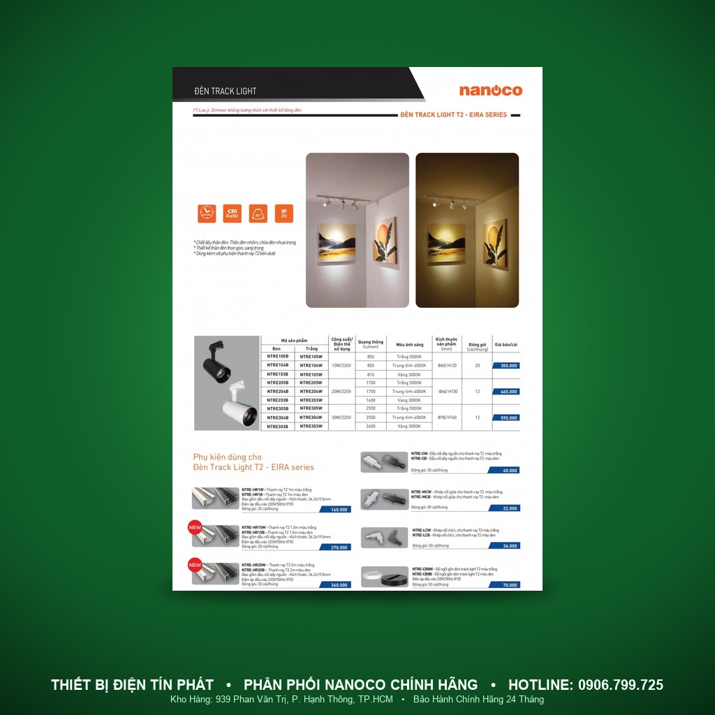 NTRE104B - NTRE104B – Đèn LED Track Light T2 10W 4000K thân đen - Nanoco