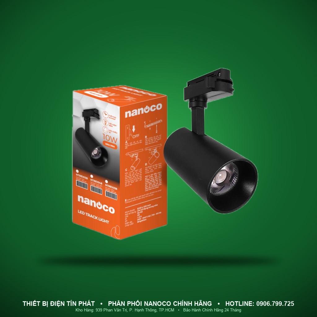 NTRE105B - NTRE105B – Đèn LED Track Light T2 10W 5000K thân đen - Nanoco