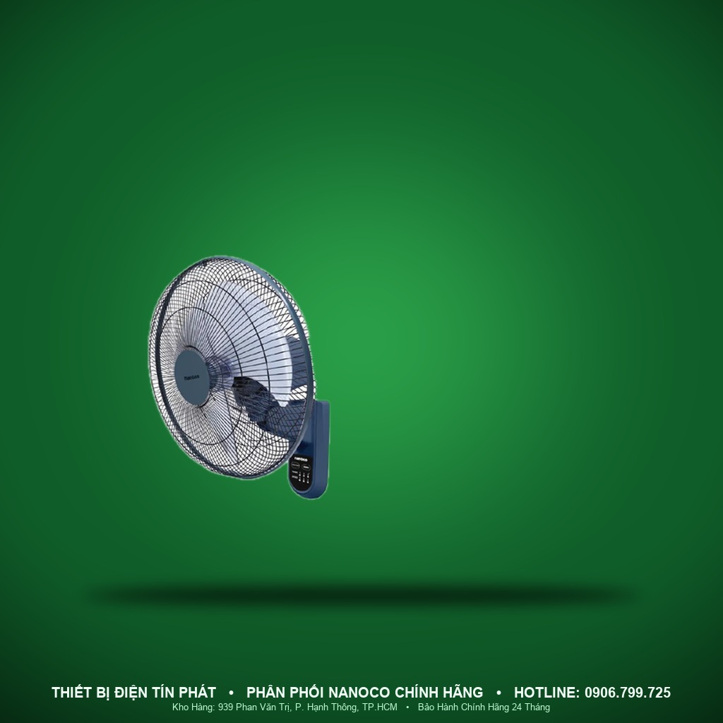 NWF1612RC-CB - NWF1612RC-CB- Quạt treo tường điều khiển từ xa 3 cánh, 40cm, 47W, xanh coban - Nanoco