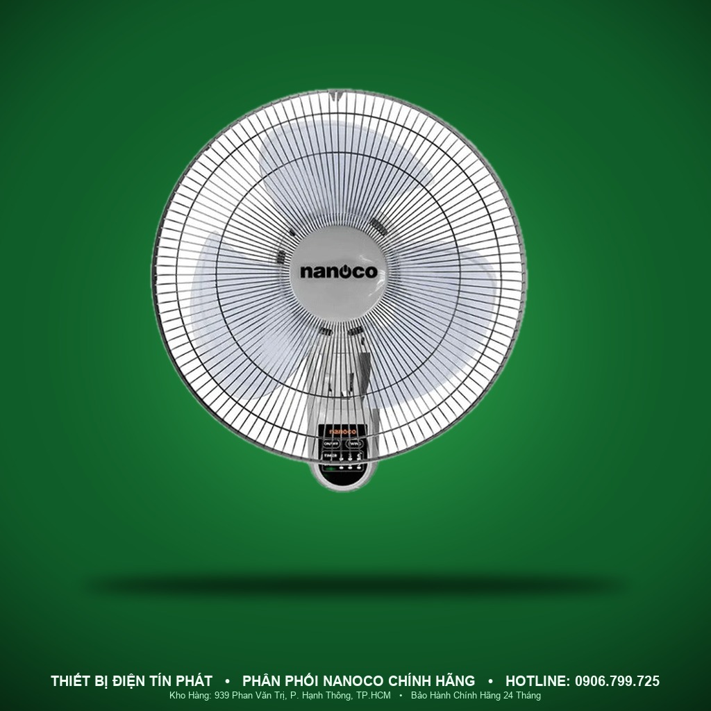 NWF1615RC-GR - NWF1615RC-GR- Quạt treo tường điều khiển từ xa 3 cánh, 40cm, 47W, ghi - Nanoco