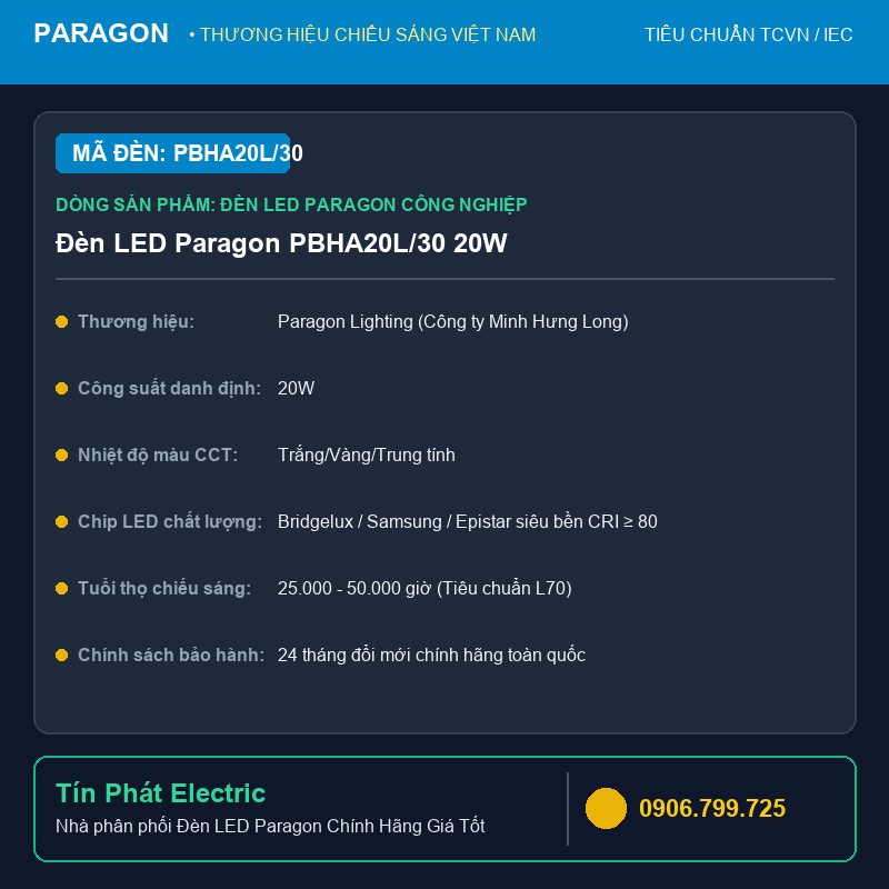 PBHA20L/30 - Đèn LED Paragon PBHA20L/30 20W