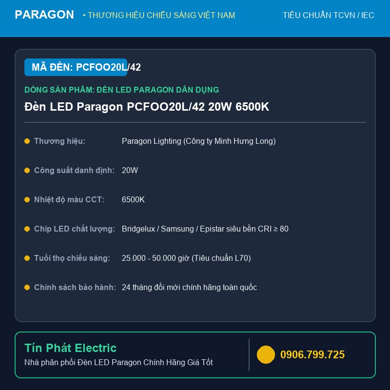 PCFOO20L/42 - Đèn LED Paragon PCFOO20L/42 20W 6500K