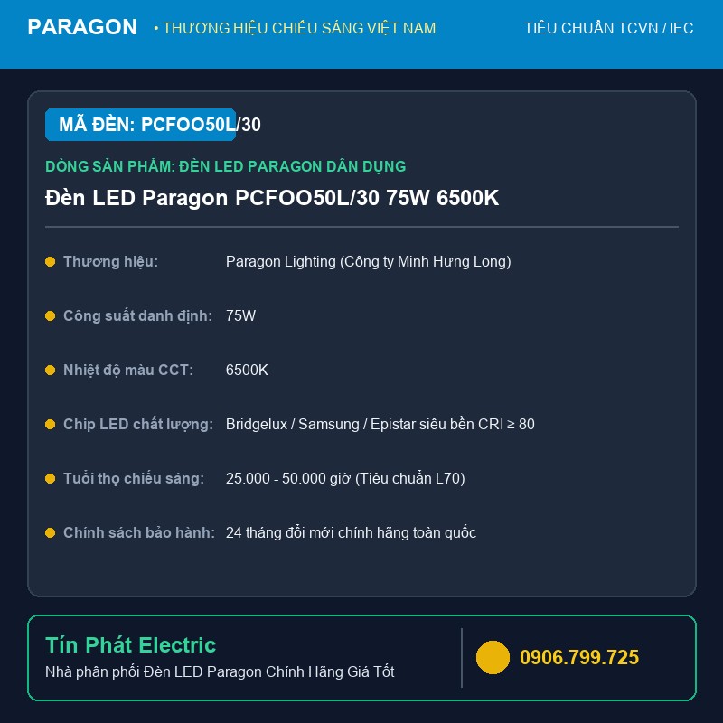 PCFOO50L/30 - Đèn LED Paragon PCFOO50L/30 75W 6500K
