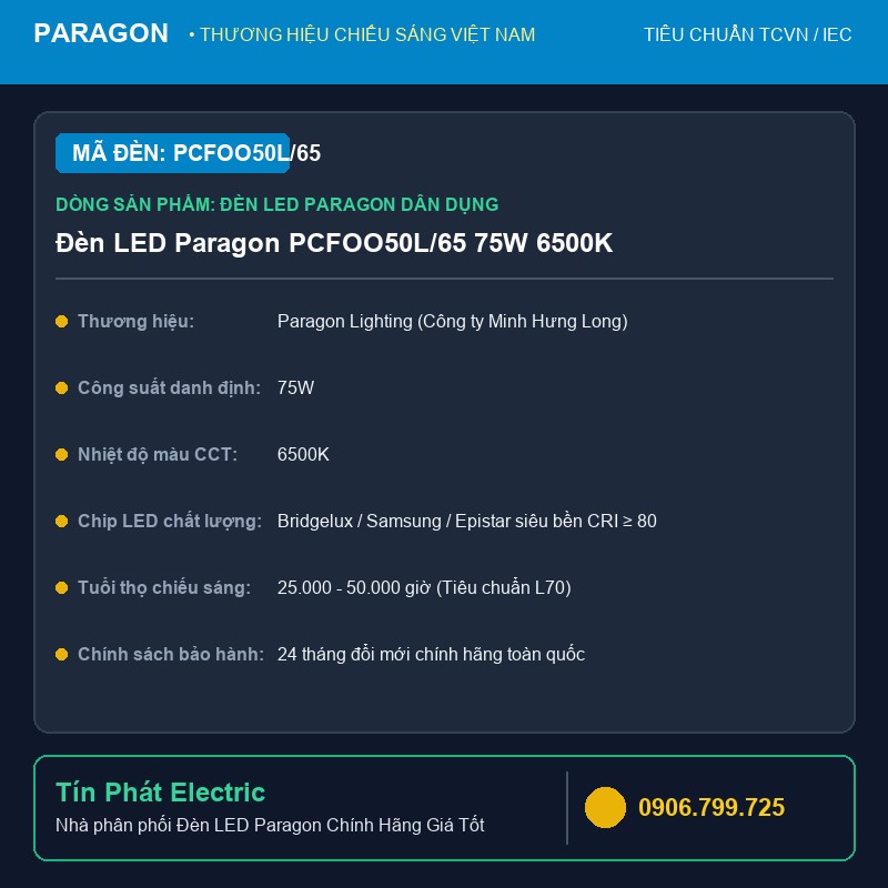 PCFOO50L/65 - Đèn LED Paragon PCFOO50L/65 75W 6500K