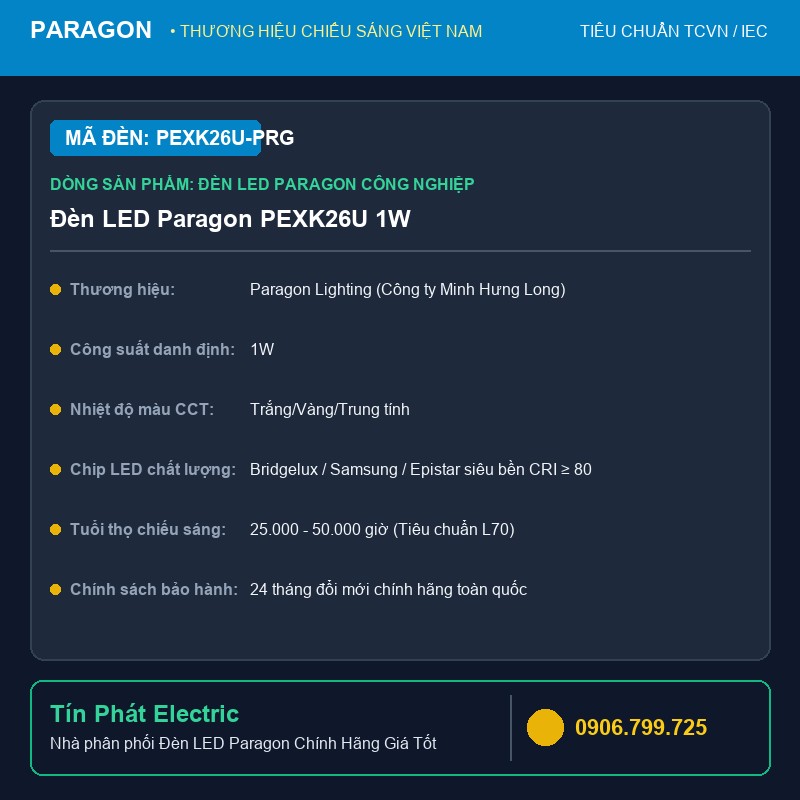 PEXK26U-PRG - Đèn LED Paragon PEXK26U 1W