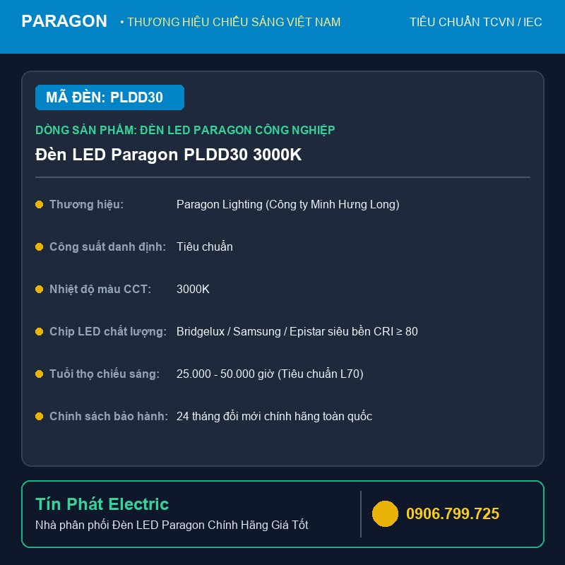 PLDD30 - Đèn LED Paragon PLDD30 3000K