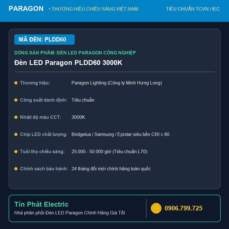 PLDD60 - Đèn LED Paragon PLDD60 3000K