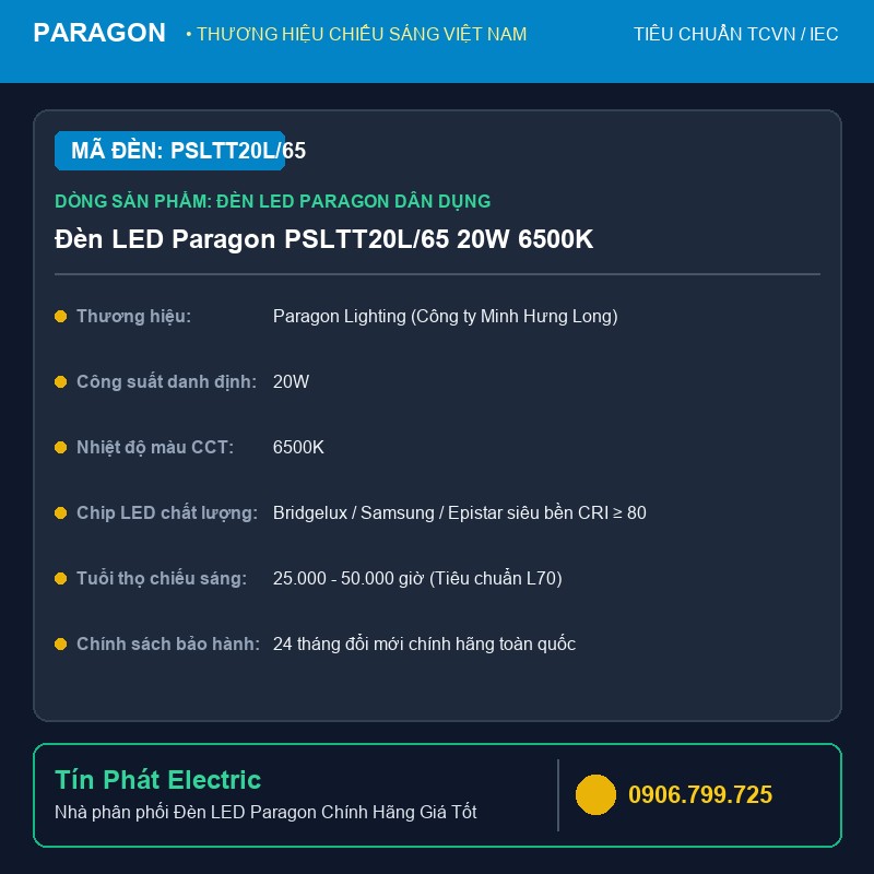 PSLTT20L/65 - Đèn LED Paragon PSLTT20L/65 20W 6500K