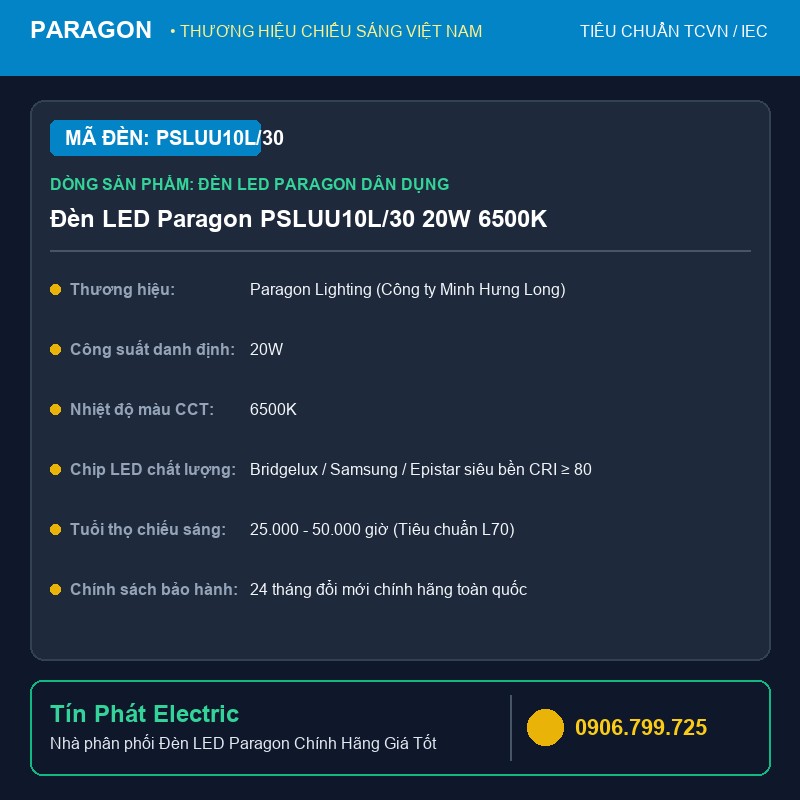 PSLUU10L/30 - Đèn LED Paragon PSLUU10L/30 20W 6500K