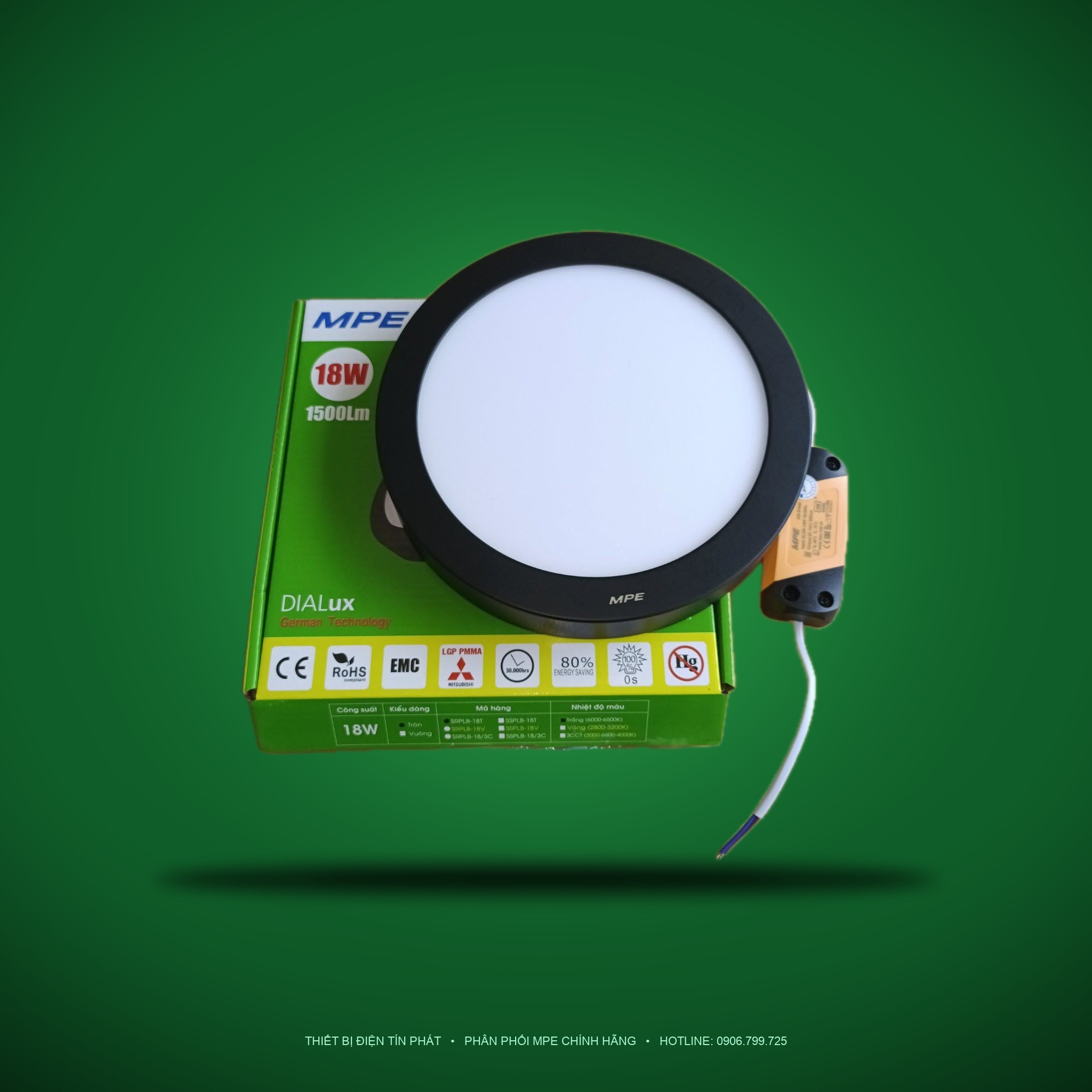 SRPLB-18T (Đèn led panel tròn nổi viền đen 18W trắng)