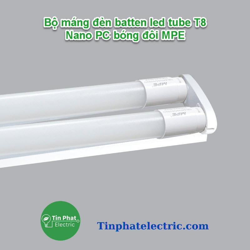 TP-12773 - Bộ máng đèn batten led tube T8 Nano PC bóng đôi MPE (0,6m 9W, 1m2 18W) - Ánh sáng Trắng, Vàng