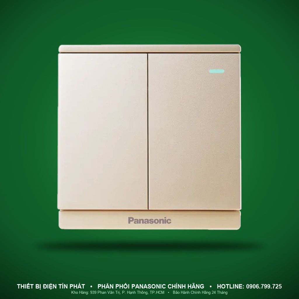 WMF513MYZ-VN - WMF513MYZ-VN – Bộ 2 công tắc B 1 chiều bắt vít có chỉ báo quang 10A 250V, màu vàng ánh kim – Moderva – Panasonic