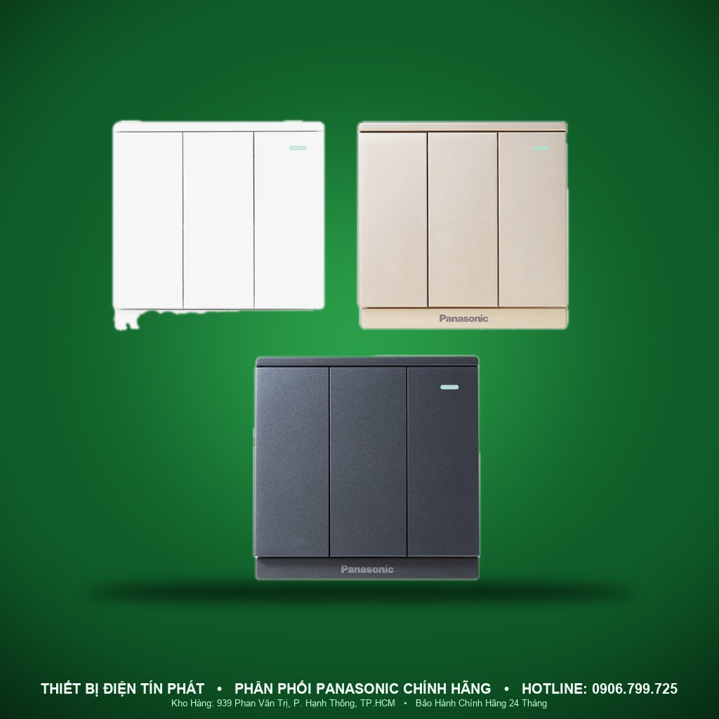 WMF516MYZ-VN - WMF516MYZ-VN – Bộ 3 công tắc C 2 chiều bắt vít có chỉ báo quang 10A 250V, màu vàng ánh kim – Moderva – Panasonic