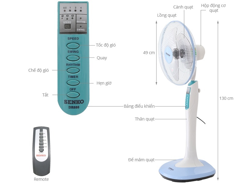 Quạt đứng điều khiển từ xa Senko DR1608