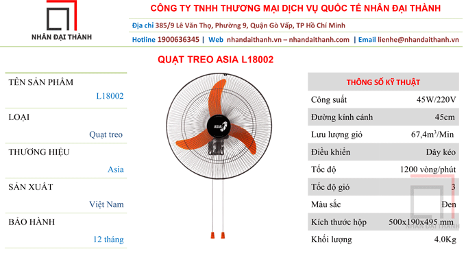 Quạt treo ASIAvina - L18002