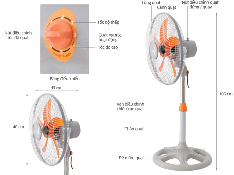 Quạt lửng ASIAvina - A16009 màu XÁM