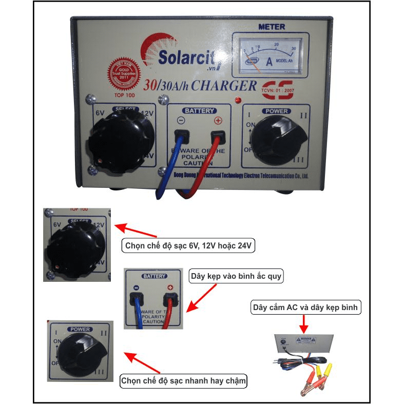 SẠC BÌNH ẮC QUY SOLARCITY 30A - 6V/12V/24V